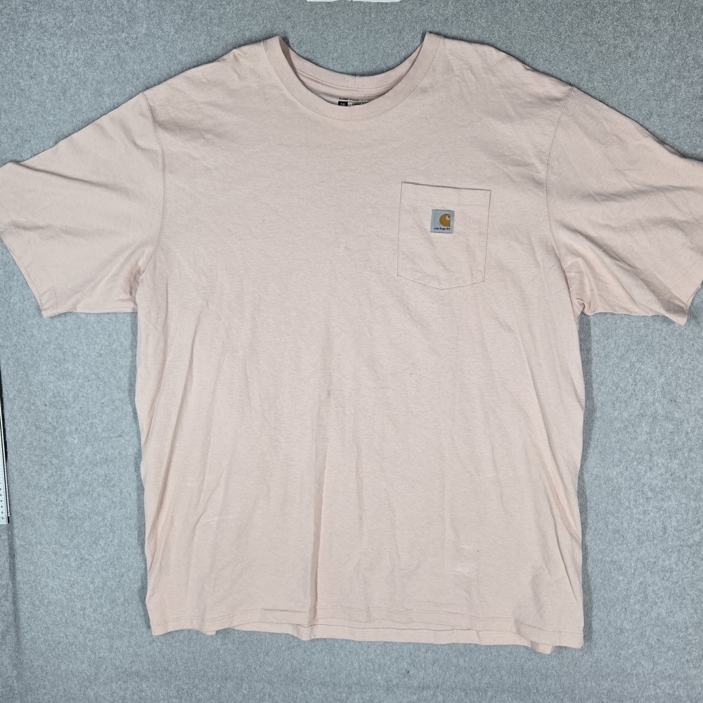 Carhartt Men Shirt 2XL TALL Pink K87 Pocket Shirt Logo Loose Short Sleeve READ